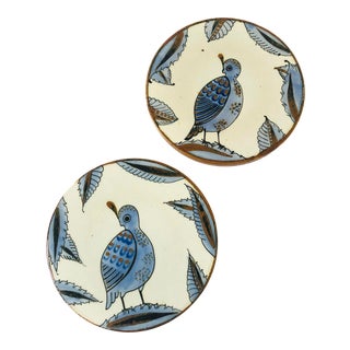 Pair of Vintage Ken Edwards El Palomar Bird Pottery Trivets For Sale