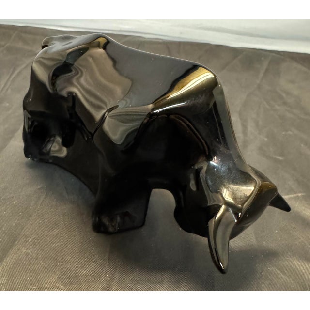 Baccarat Baccarat Black Bull Figurine Large 6.5" Vintage Crystal Made in France Signed For Sale - Image 4 of 11