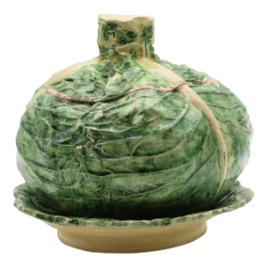 19th Century, Rare Trompe L’oeil Cabbage Tureen, Portuguese Palissy Earthenware