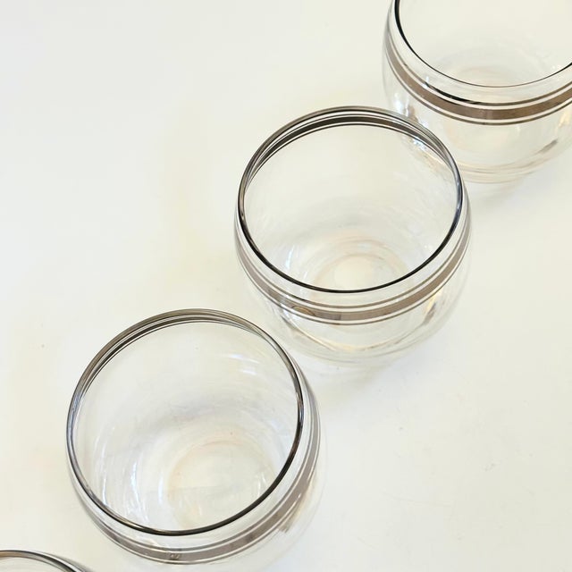 Mid Century Silver Striped Roly Poly Cocktail Glasses - Set of 4 For Sale In San Francisco - Image 6 of 7