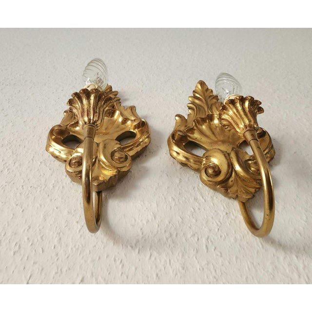Neo-Classical Louis XV Rocaille Wall Lamps with Gilded Carved Wood Appliqués, Italy, 1940s, Set of 2 For Sale - Image 14 of 18