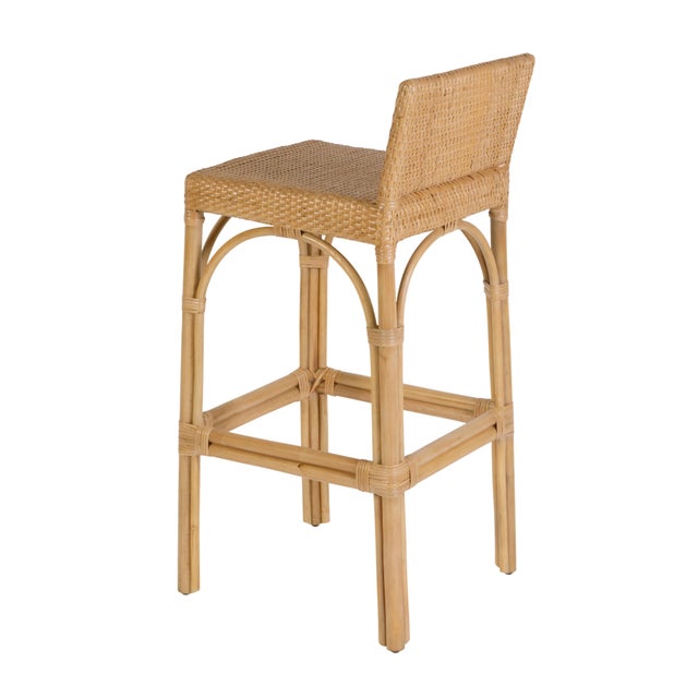 Brown Serienna 30 in. Seat Height Rectangular Rattan Low Back Bar Stool, Natural Rattan For Sale - Image 8 of 11