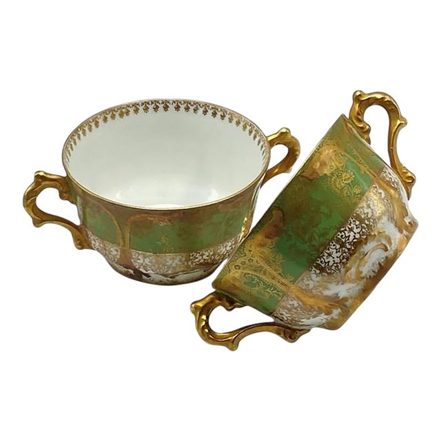 Pair of Antique 1800s Gda Limoges (Gerard, Dufraisseix & Abbot) Bouillon / Cream Soup Cups Rare For Sale