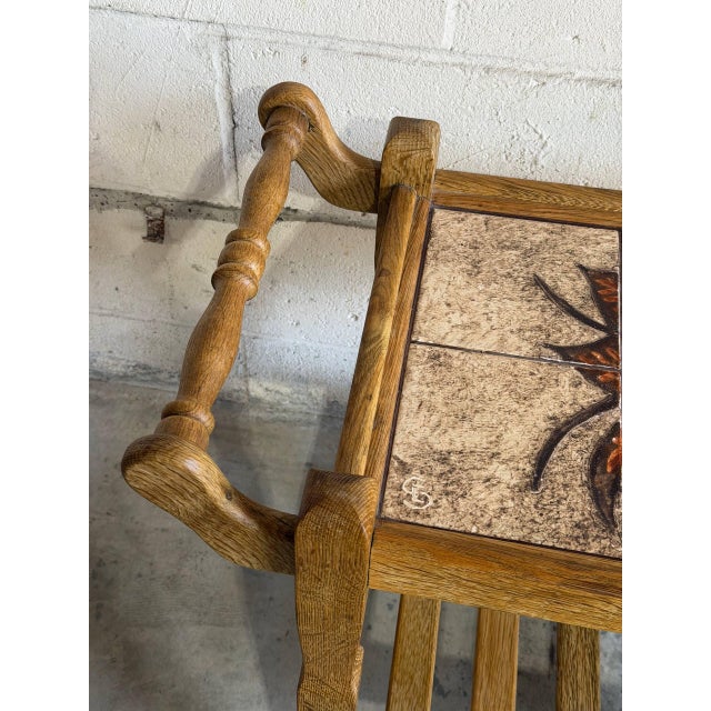 Wood Vintage Danish Oak Bar Cart Tea Trolley With Ceramic Tile Top Mid Century Modern For Sale - Image 7 of 10