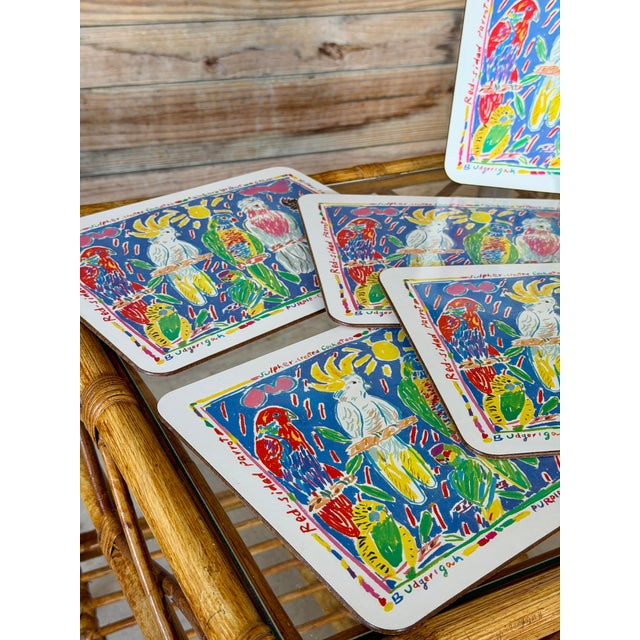 1980s Ken Done Australian Parrot Placemats, Set of 6 in Original Box For Sale In Naples, FL - Image 6 of 12