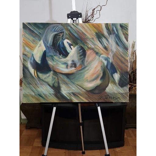 Paint 1950s Realism Lyrical Abstraction "Dynamic Embrace" Painting by N. Patteson For Sale - Image 7 of 8