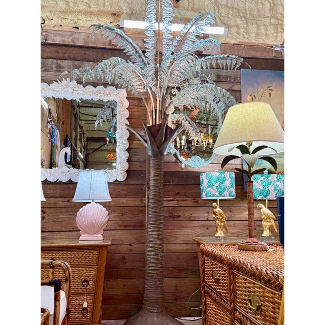 Monumental Hand Blown Glass and Metal Palm Tree Floor Lamp With Sculpted Fiberglass Base For Sale - Image 12 of 12