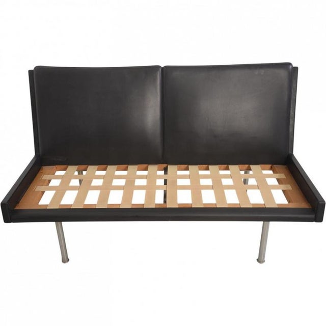 AP35 2-Seater Sofa in Black Leather by Hans J. Wegner, 1970s For Sale - Image 13 of 16