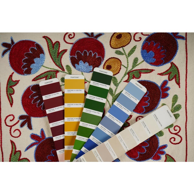 Pomegranate & Peacock Suzani Wall Art, Colorful Uzbek Textile, Boho Decor 1'6'' X 3' For Sale - Image 9 of 9