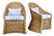 Coastal Braided Wicker Rattan Chairs in Blue & White Linen After Michael Taylor For Sale
