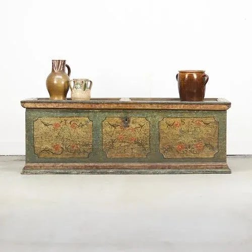Large Painted Folk Art Chest, 1753 For Sale - Image 9 of 12