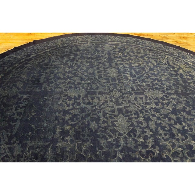 Royal Blue 1900s Dark Blue Field Traditional Dragon Floral Antique Chinese Peking Round Rug For Sale - Image 8 of 9