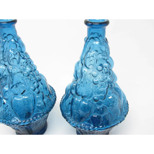 Turquoise Vintage Italian Empoli Turquoise Glass Fruit Basket Topiary Shaped Bottle Made in Italy For Sale - Image 8 of 11