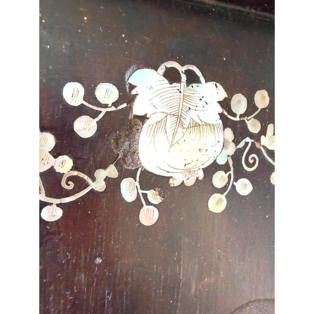 Vintage Vietnamese Mother of Pearl Inlaid Lacquer Wood Panel Openwork Fretwork Frame 18.25"x12.5" For Sale In Philadelphia - Image 6 of 14