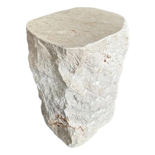 Natural Solid Marble Side Table With Chiselled Finish and Smooth Top For Sale