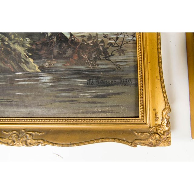 Art Nouveau Diptych Landscape, Oil on Canvas Paintings, 1930, Set of 2 For Sale - Image 10 of 11