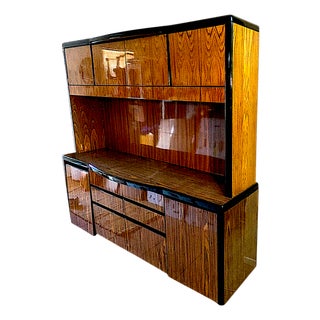 Mid Century Vintage Lacquered Rosewood Veneer Credenza and Hutch Set -2 Pcs. For Sale