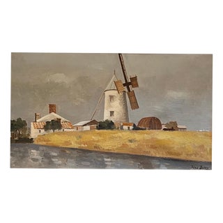 Rene Durey, Windmill, Oil on Canvas For Sale