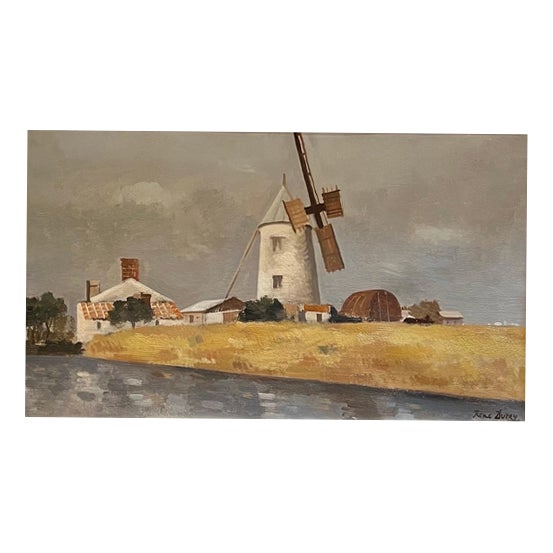 Rene Durey, Windmill, Oil on Canvas For Sale