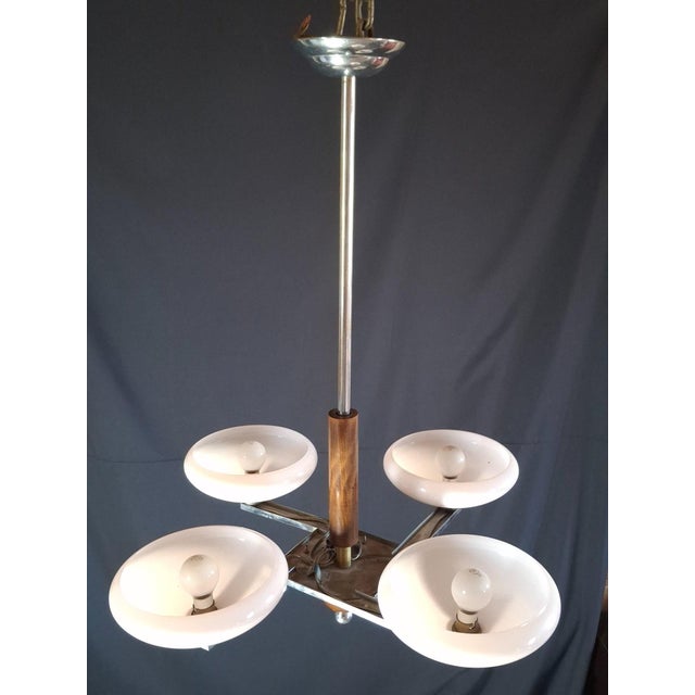 1950s Art Deco Chandelier in Chrome and Pink Opaline Glass, 1950s For Sale - Image 5 of 9