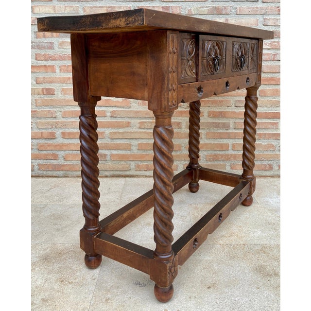 1930s 20th Century Catalan Spanish Carved Wood Console Table For Sale - Image 5 of 11