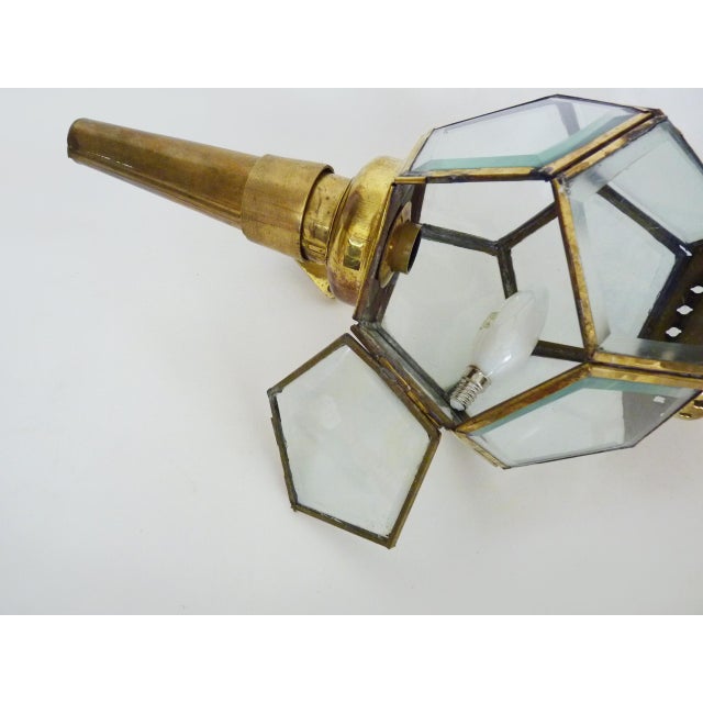 Gold Vintage Carriage Lantern Wall Sconces in Brass and Glass, 1960s, Set of 2 For Sale - Image 8 of 11