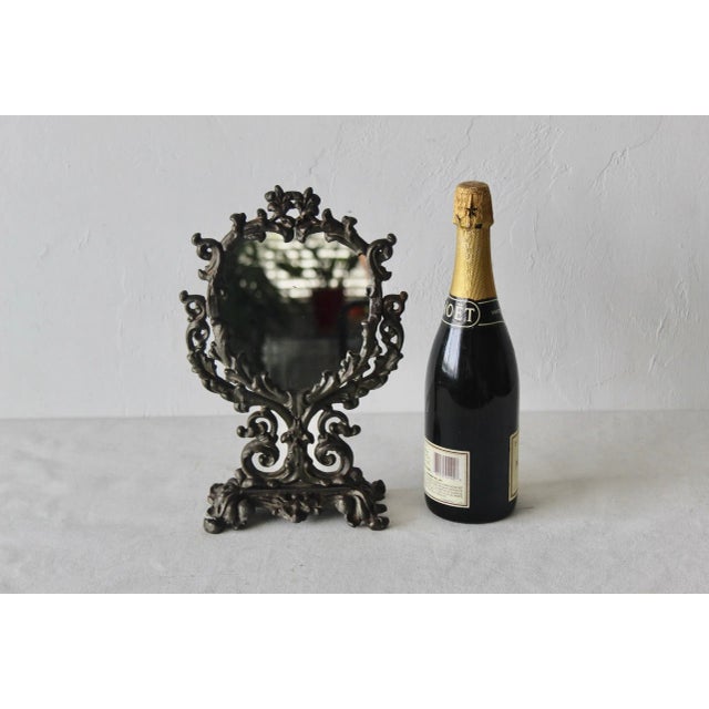 Vintage Ornate Victorian Style Cast Iron Adjustable Vanity Tabletop Mirror Mid-Century For Sale - Image 9 of 10
