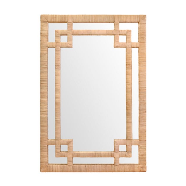 2020s Matthew Izzo Home Geneva Natural Rattan Framed Greek Key Design Wall Mirror For Sale - Image 5 of 5