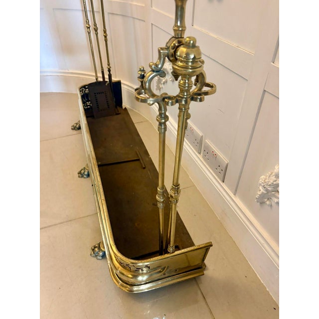Antique Regency Brass Fender with Original Fire Irons, 1830 For Sale - Image 9 of 13