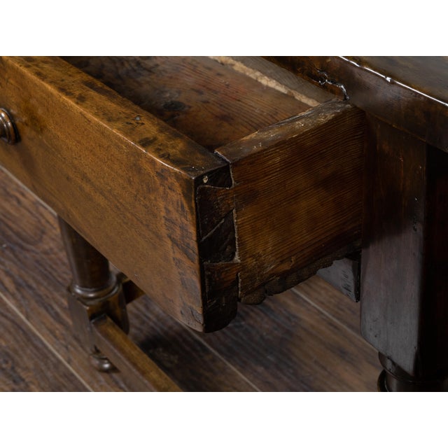 English 19th Century Walnut Table with Single Drawer and Column Shaped Legs For Sale - Image 4 of 12