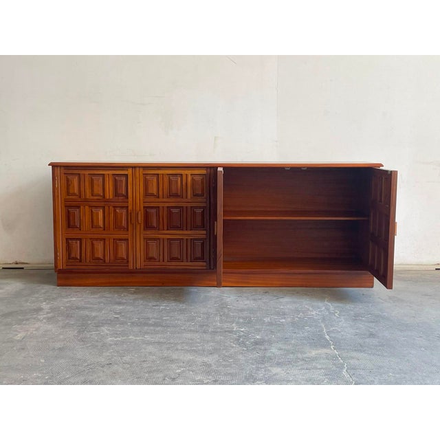Mid-Century Modern Spanish Geometric Hardwood Credenza, 1970s For Sale - Image 3 of 7