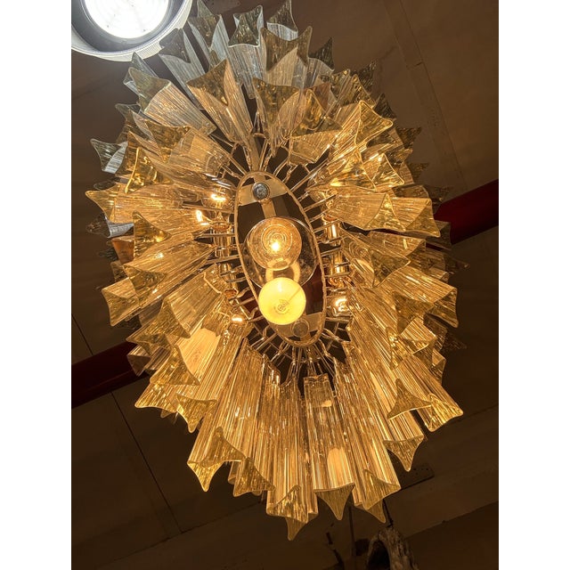 70's Vintage Italian Venini Tiered Clear Murano Glass Chandelier For Sale - Image 4 of 12