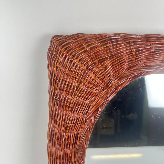 1970s Small Woven Wicker Mirror, 1960s For Sale - Image 5 of 9