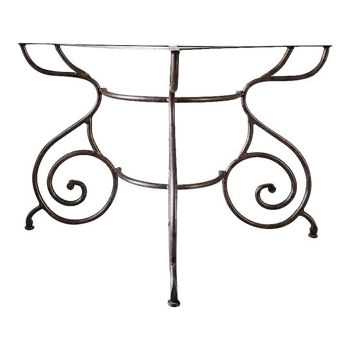 Custom Solid Wrought Iron Demilune / Half Moon Table Base in Hammered