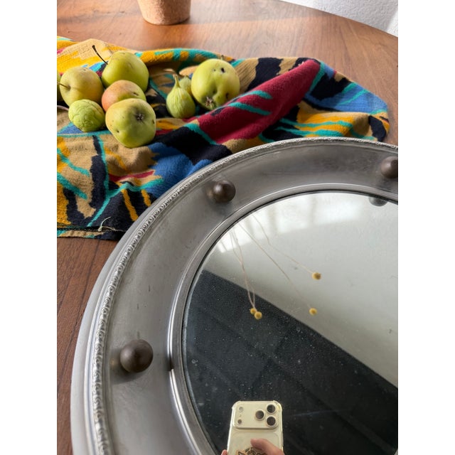 Antique English Style Round Convex Metal Mirror, 1900s For Sale - Image 12 of 18