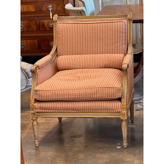 1950s 1950s Pair of Carved & Giltwood Bergeres With Striped Upholstery For Sale - Image 5 of 9