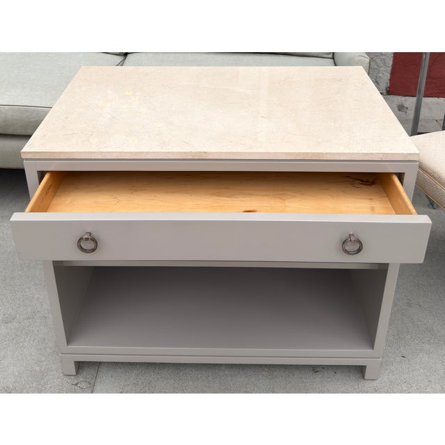 1990s 1 of 2 Nancy Corzine Lacquered Marble Top Nightstand For Sale - Image 5 of 6