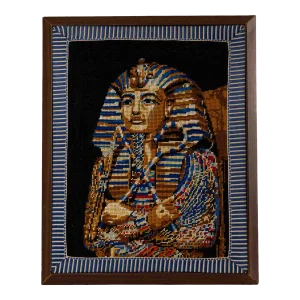 Vintage Egyptian Revival Framed Needlepoint Art King Tutankhamun Bust