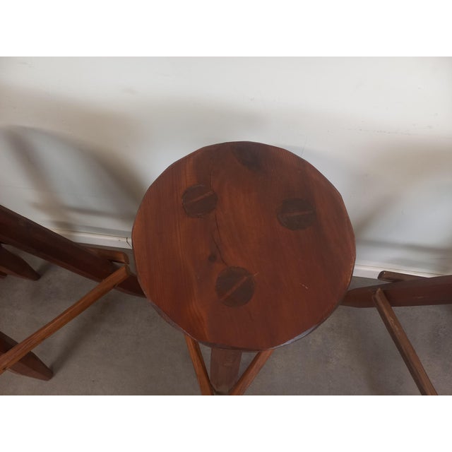 Brutalist Wood Stools, 1950s, Set of 4 For Sale - Image 4 of 18
