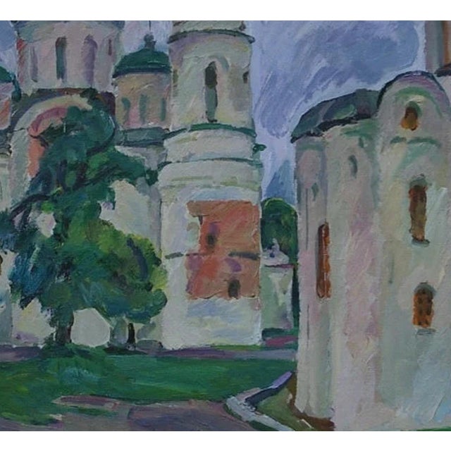 Antique Orthodox Church Oil Painting, Ukrainian Landscape Art 95-105 For Sale - Image 6 of 6