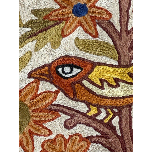 Blue Vintage Indian Silk Embroidered Tapestry or Rug, 1990s For Sale - Image 8 of 18