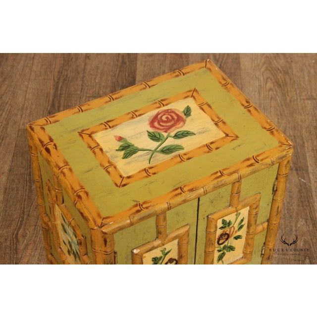 Vintage Faux Bamboo Paint Decorated Low Two-Door Cabinet For Sale - Image 10 of 13