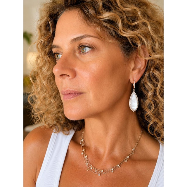 Italian 14k Rose Gold Mother-of-Pearl Diamond Drop Earrings, Pair For Sale - Image 10 of 10