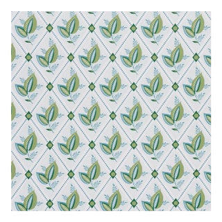 Sample - Schumacher Basile Trellis Wallpaper in Leaf & Aqua For Sale