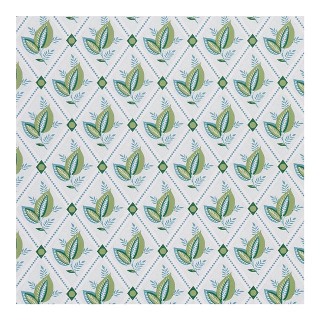 Sample - Schumacher Basile Trellis Wallpaper in Leaf & Aqua For Sale