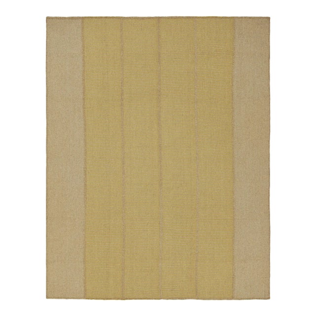 Rug & Kilim’s Contemporary Kilim in Beige and Gold Textural Stripes For Sale