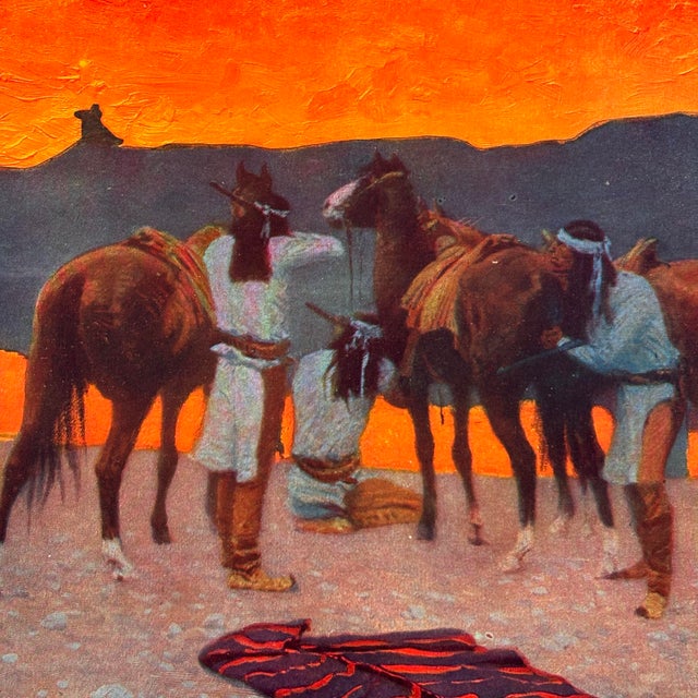 American The Shadows at the Water Hole From the Painting by Frederic Remington 1908 Chromolithograph For Sale - Image 3 of 12