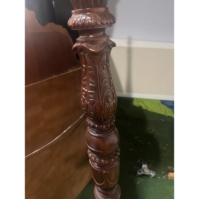Chestnut Ethan Allen 18th Century Collection Banded Mahogany King Size Four Poster Bed For Sale - Image 8 of 14