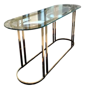 1970s Hollywood Regency Elliptical Brass Console Table
