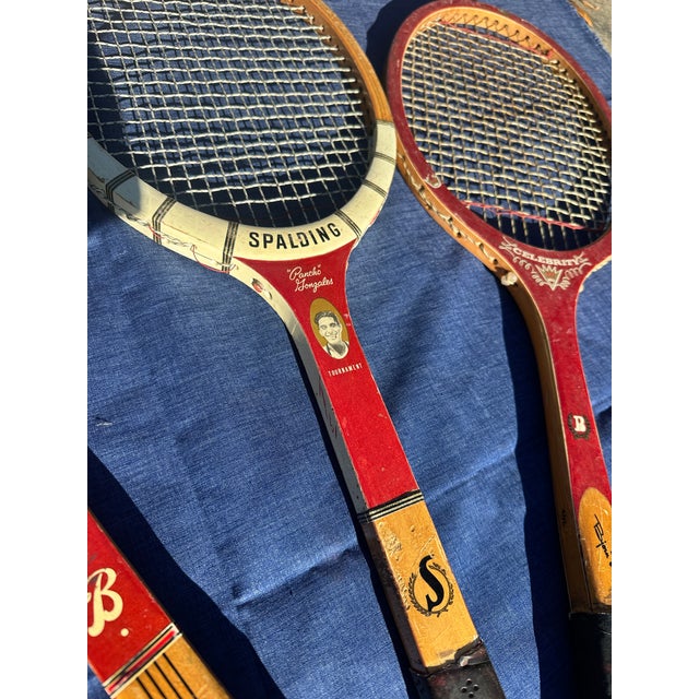 Collection of Vintage Miscellaneous Wooden Tennis Rackets With Red Accents For Sale In Atlanta - Image 6 of 7